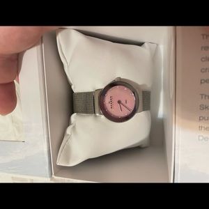 Skagen pink and silver watch